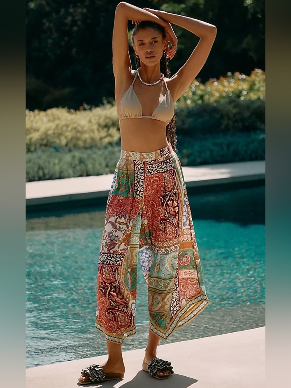 Anthropologie Scarf Boho Patchwork Wide-Leg Women's Pants size Small #1159